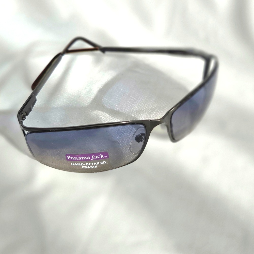 Panama Jack Mens Gunmetal Rectangular Wrap Sunglasses Blue Gradient Lens